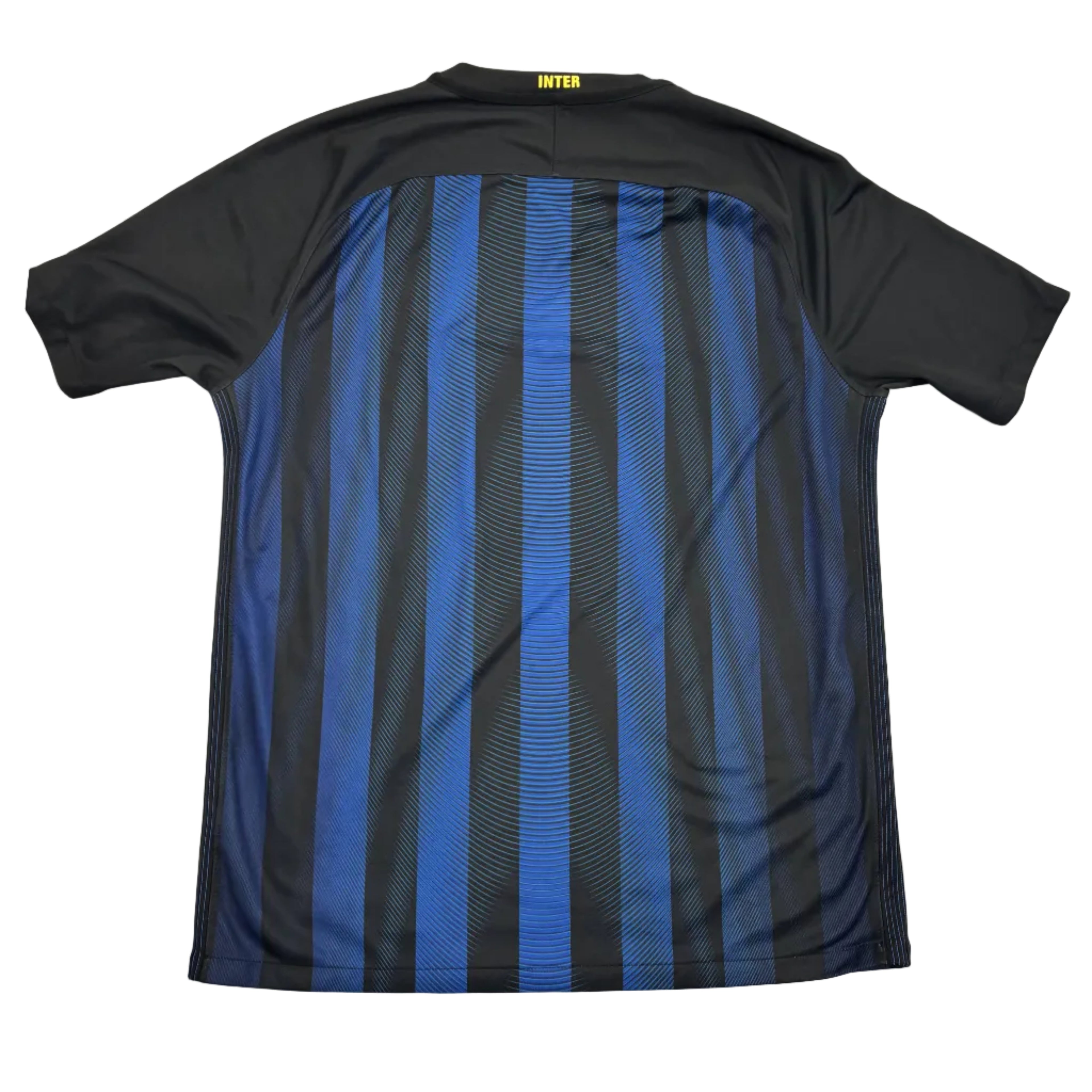 Black and blue striped sports jersey on a round surface