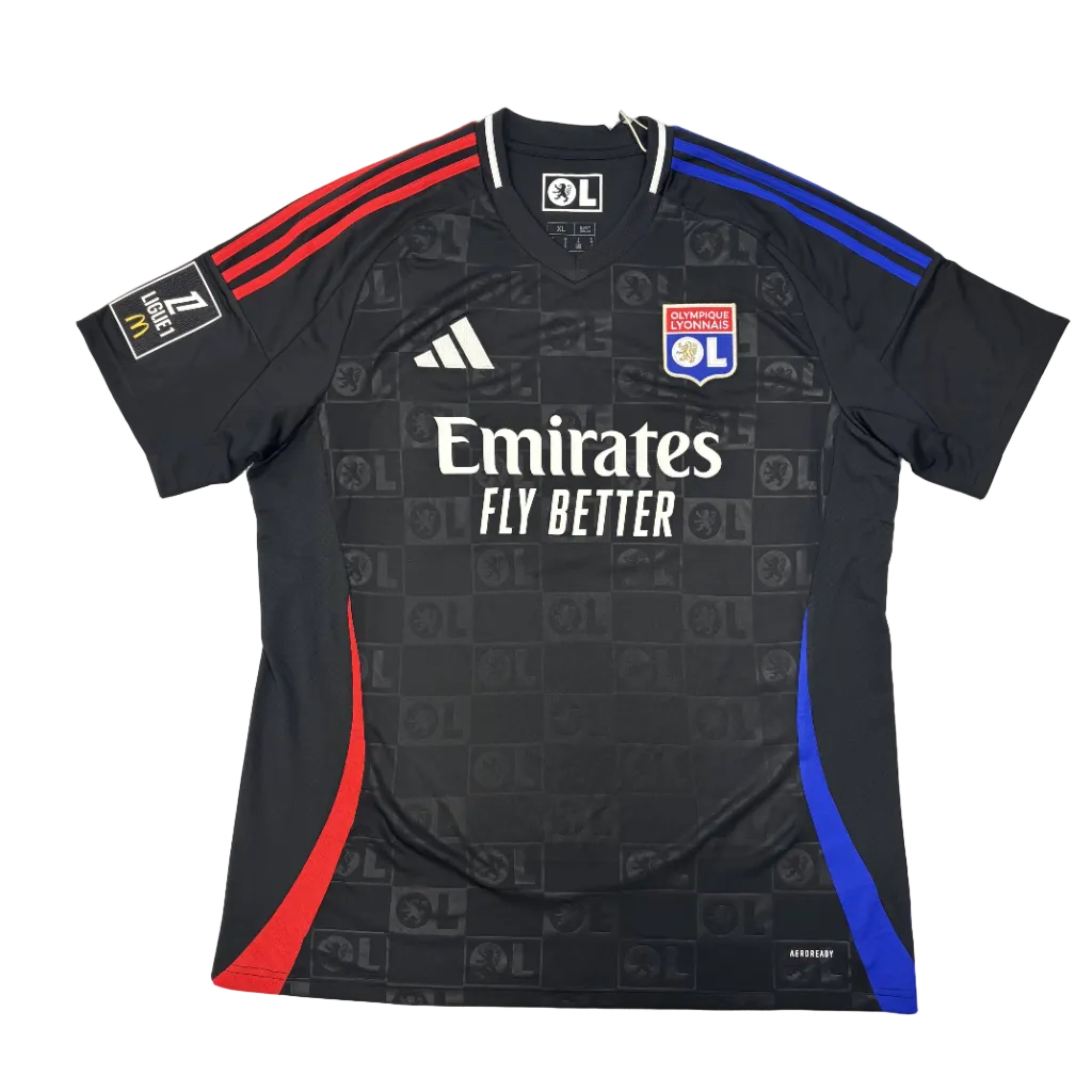 Black sports jersey with branding on a round table