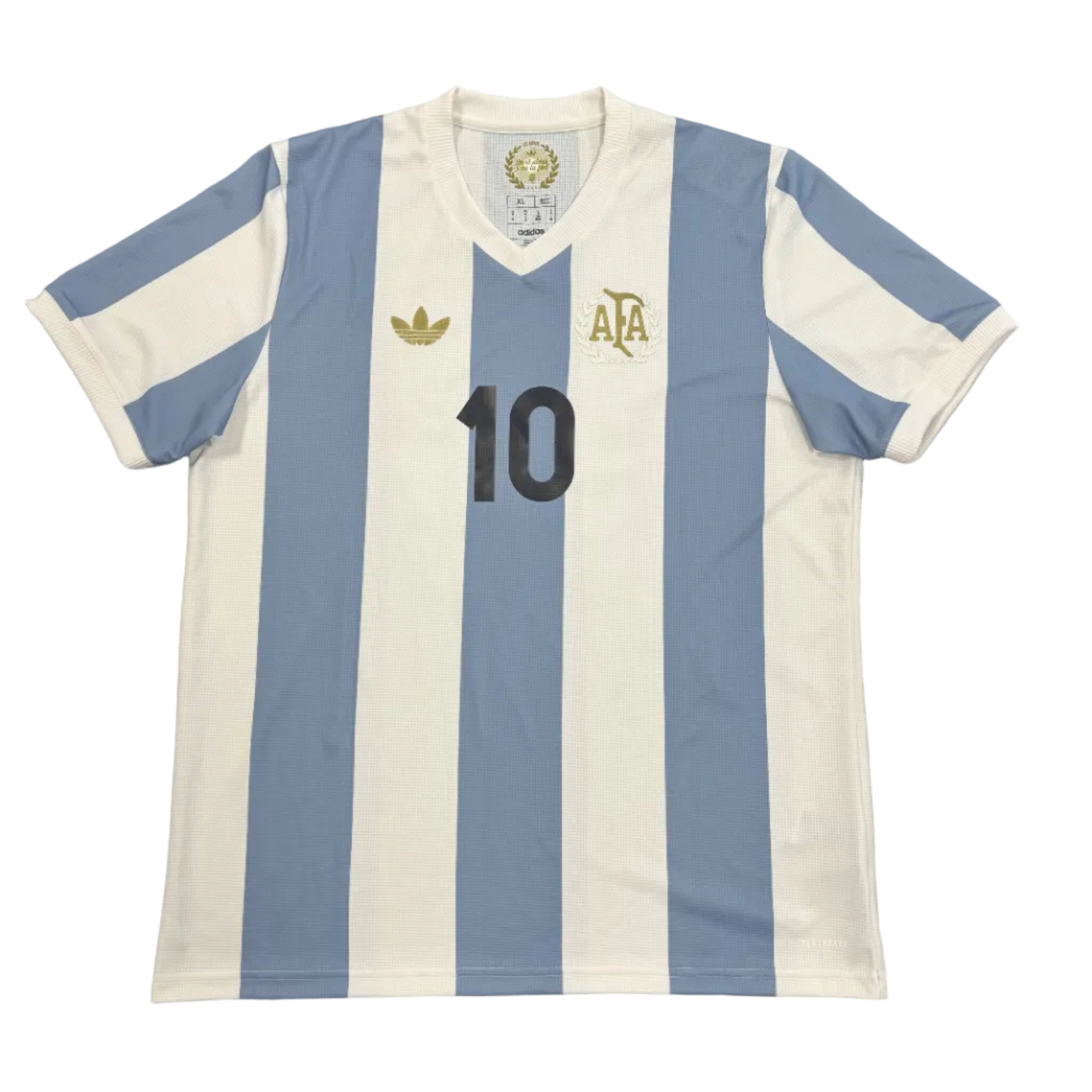 Argentina soccer jersey with number 10 on a gray surface