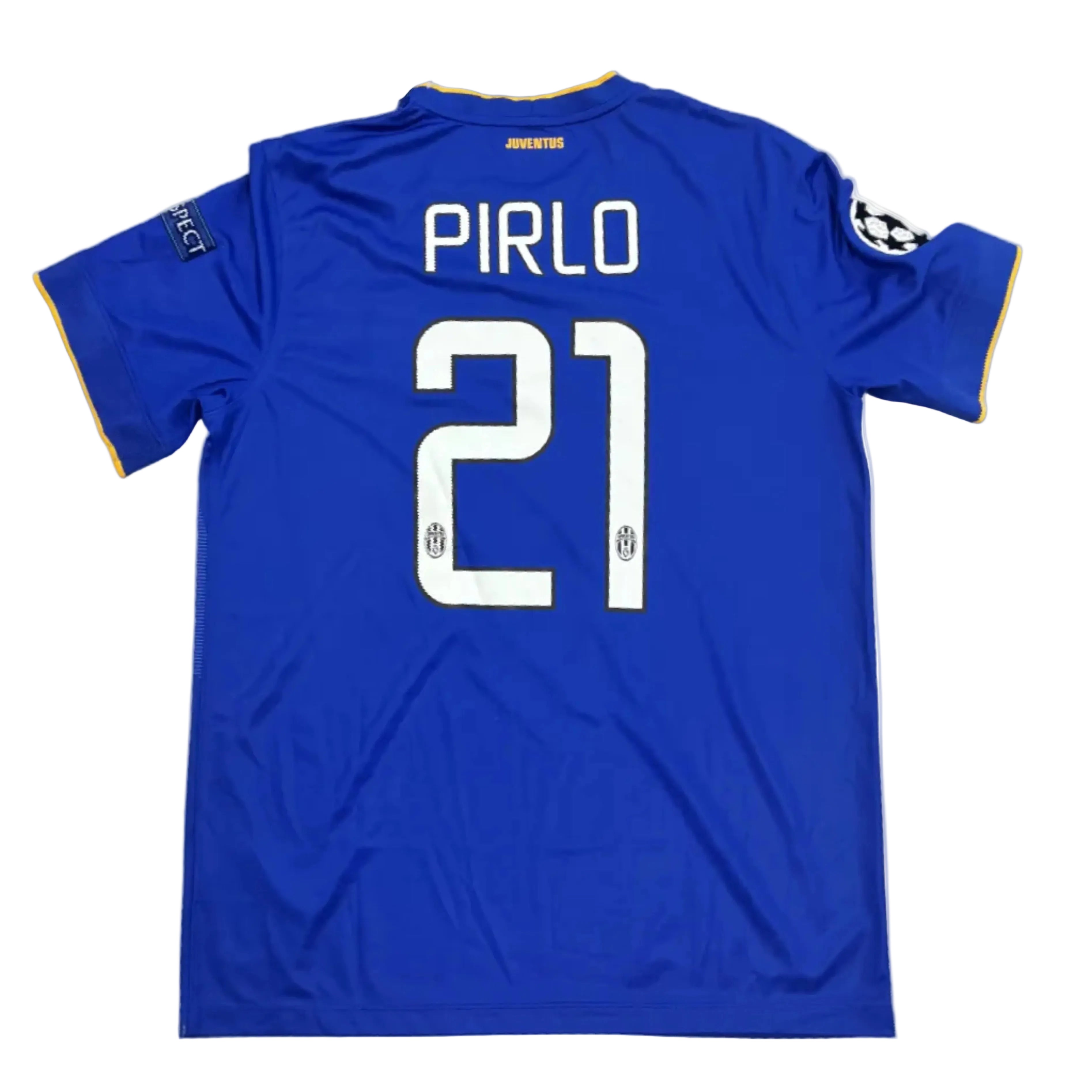 Blue sports jersey with 'PIRLO' and number '21' on a white background